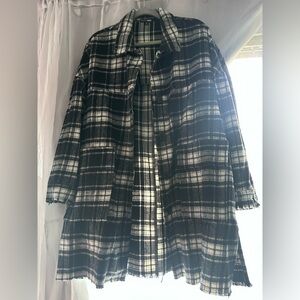 Plaid Black and White Women's Coat